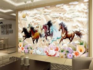 Tranh 3d ngựa phi lướt đại gạch tranh 3d ốp tường - 732XM