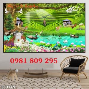 Mẫu tranh gạch ốp phòng khách - Gạch 3d phong cảnh cánh đồng GF7