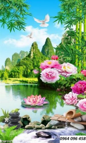Tranh gạch 3d khổ dọc dán tường hành lang - 322AK
