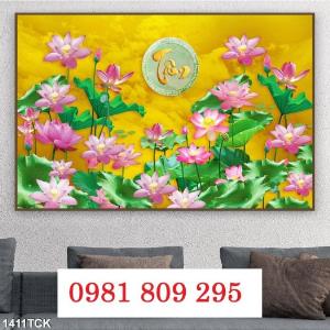 Tranhy gạch men ốp phòng khách hoa sen - tranh gạch 3d HG8