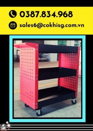 Xe Đẩy 3 Tầng Có Vách Treo Dụng Cụ