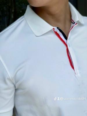Áo thun nam polo cổ trụ sọc tay viền cổ đỏ