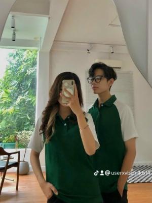 Áo thun nam nữ polo sọc tay phối màu