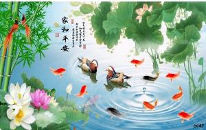 Tranh cá chép 3d - tranh gạch 3d cá chép - CX33