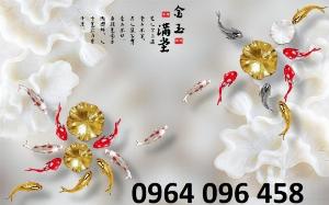 Tranh cá chép 3d - tranh gạch 3d cá chép - CX33