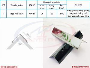 Nẹp trang trí inox chữ V 20mm