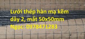 Lưới thép hàn mạ kẽm dây 2, mắt 50x50mm, khổ 1x30m và 1,2x30m.