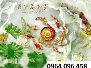 Tranh gạch men ốp tường cá chép hoa sen - GDS22