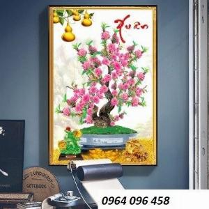 Tranh hoa đào 3d - tranh gạch 3d hoa đào - BVC32
