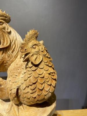 Tượng gỗ trang trí - Gia đình sum vầy - Kim kê _ Mỹ nghệ Âu Lạc