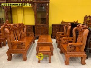 Bộ bàn ghế salon gỗ hương đá đào chim mặt liền giá trị cột 12 – 6 món BBG254