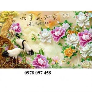Tranh gạch đôi chim công