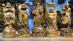 Bộ 5 tượng - Thần tài - Di lặc - Đạt Ma - tế công