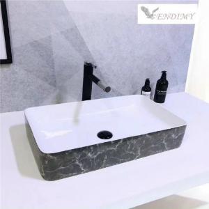 Lavabo chữ nhật dài vân đen khói