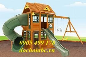 Cầu trượt liên hoàn gỗ mầm non