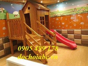 Cầu trượt liên hoàn gỗ mầm non