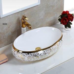 Chậu lavabo hoa văn vàng viền vàng-bồn rửa mặt