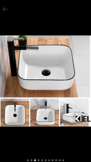 Bồn lavabo trắng viền đen-chậu đặt bàn