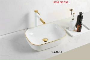 Lavabo trắng viền vàng-chaajwu đặt bàn