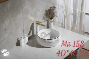 Bồn lavabo tròn hoa đen-chậu đặt bàn