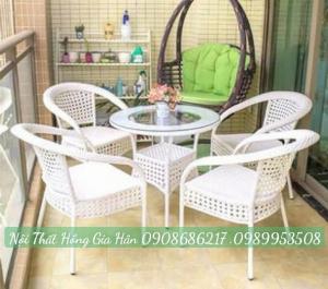 Bàn ghế cafe mây nhựa khung sắt Tp.HCM Hồng Gia Hân B0812