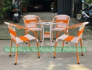 Bàn ghế cafe mây nhựa khung sắt Tp.HCM Hồng Gia Hân B0816