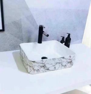 Lavabo dương bàn trắng vân đá-lavabo dương bàn