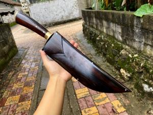 Mèo hếch vỏ gỗ mun lưỡi 26cm cán ốp đồng