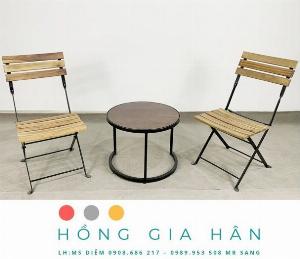 Bàn ghế khung sắt mặt gỗ giá rẻ Tp.HCM Hồng Gia Hân G0929