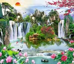 Tranh 3d cảnh đồng quê tranh gạch 3d ốp tường - SXX44