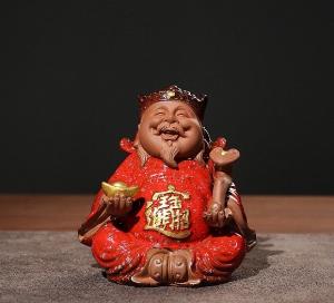 Mẫu tượng Thần Tài gốm tử sa phủ men bóng