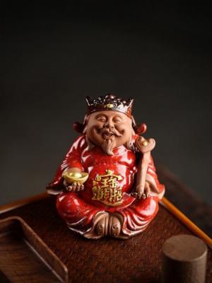 Mẫu tượng Thần Tài gốm tử sa phủ men bóng