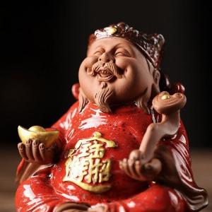 Mẫu tượng Thần Tài gốm tử sa phủ men bóng