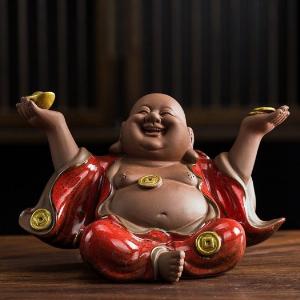 Mẫu tượng Phật Di Lặc bằng gốm tử sa tráng men bóng
