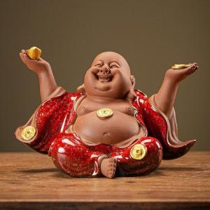 Mẫu tượng Phật Di Lặc bằng gốm tử sa tráng men bóng