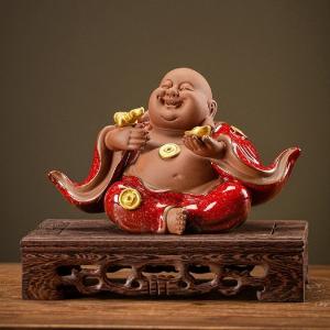 Tượng Phật Di Lặc bằng gốm tử sa tráng men bóng