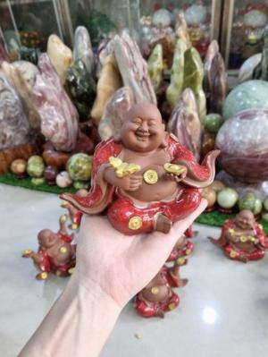 Tượng Phật Di Lặc bằng gốm tử sa tráng men bóng