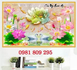 Tranh gạch 3d hoa sen sứ ngọc