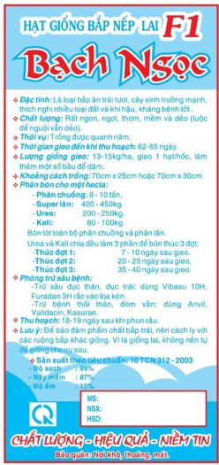 Hạt giống bắp nếp lai Bạch Ngọc F1 gói 500 gram