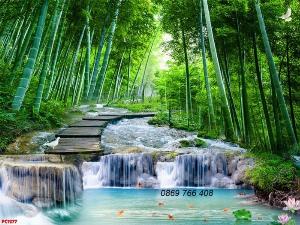 Tranh vườn tre-gạch tranh tre trúc phòng khách