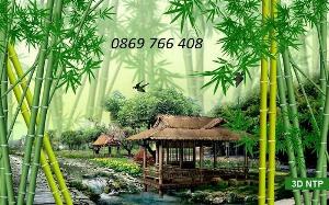 Tranh vườn tre-gạch tranh tre trúc phòng khách