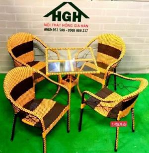 Bàn ghế cafe mây nhựa giá kho Tp.HCM Hồng Gia Hân C1013