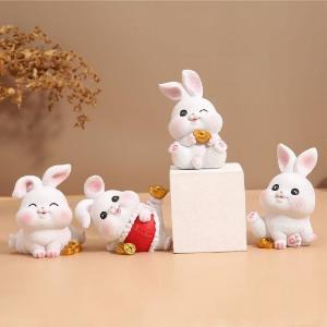 Bộ 04 chú Thỏ ngọc 7cm may mắn - tài lộc