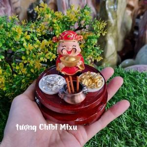 ☘️Combo Thần Tài  (gồm Thần Tài 4cm + dĩa vàng + dĩa bạc + lư hương + đế 6cm) tặng 10 nhang