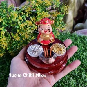 ☘️Combo Thần Tài (gồm Thần Tài 4cm + dĩa vàng + dĩa bạc + lư hương + đế 6cm) tặng 10 nhang