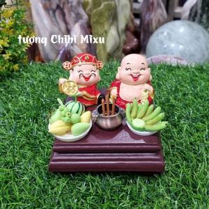 Combo Thần Tài - Thổ Địa (gồm Thần Tài - Thổ Địa 4cm + Ngũ Quả + dĩa chuối + lư hương + đế vuông 8cm) tặng 10 nhang