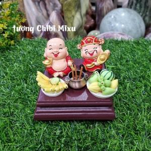 Combo Thần Tài - Thổ Địa (gồm Thần Tài - Thổ Địa 4cm + Ngũ Quả + dĩa chuối + lư hương + đế vuông 8cm) tặng 10 nhang