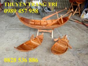 Thuyền gỗ trưng bông 1m5, xuồng gỗ trang trí 2m mới 100%