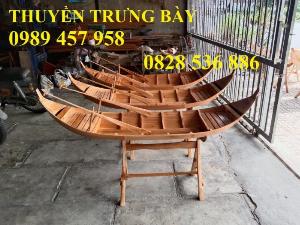 Thuyền gỗ trưng bông 1m5, xuồng gỗ trang trí 2m mới 100%
