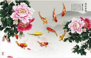 Tranh gạch 3d cá chép hoa mẫu đơn - 0998CM